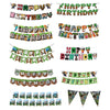 A collection of pixel art birthday banners featuring happy birthday text and Minecraft themed decorations.