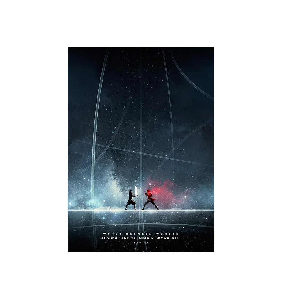 A dark, atmospheric poster featuring two martial artists silhouetted against a starry background with glowing red accents.