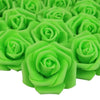 A close-up view of bright green artificial foam rose decorations arranged in a cluster.