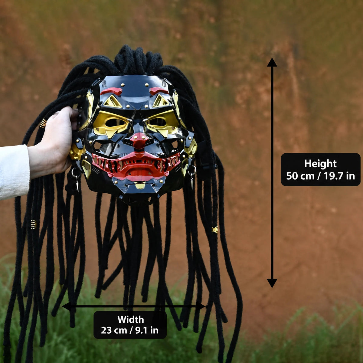 Mechanical Clown Dreadlock Mask with Punk Rivet Detailing