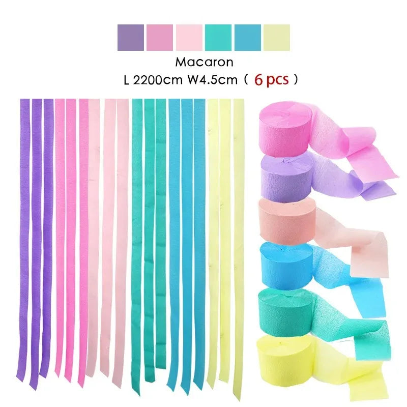 Ein Set aus 6 irisierenden Macaron-Strängen in Pastellfarben wie rosa, lila, blau und gelb.