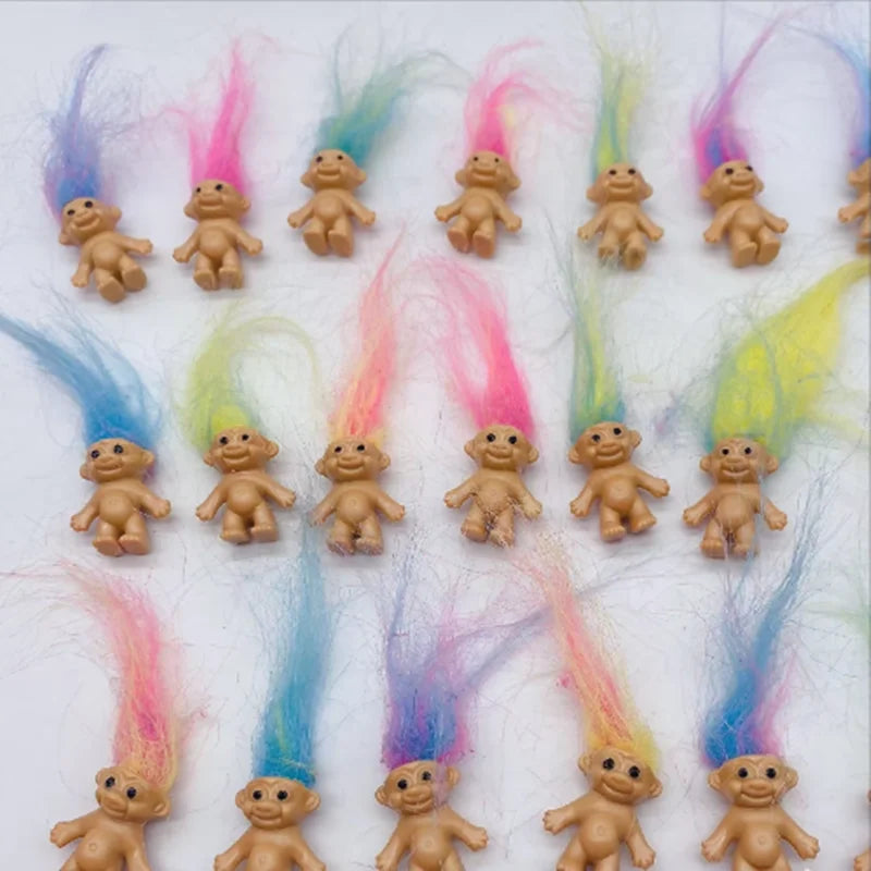 Retro Troll Dolls with Colorful Hair – Set of 10 Mini Figures for Parties and Decor