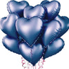A cluster of shiny blue heart-shaped foil balloons tied together for a celebration.