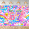 A vibrant birthday banner featuring the text I Was Six Now I Am Seven with colorful confetti and rainbows