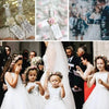 A bride and groom holding heart-shaped bubble wands during their wedding ceremony.