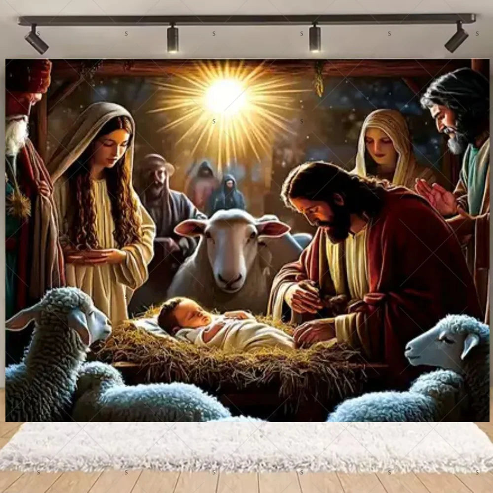 Starry Night Nativity Scene Backdrop for Christmas Celebrations