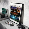A framed poster of the Vinland Saga anime featuring a ship and landscape, displayed on a gray shelf.