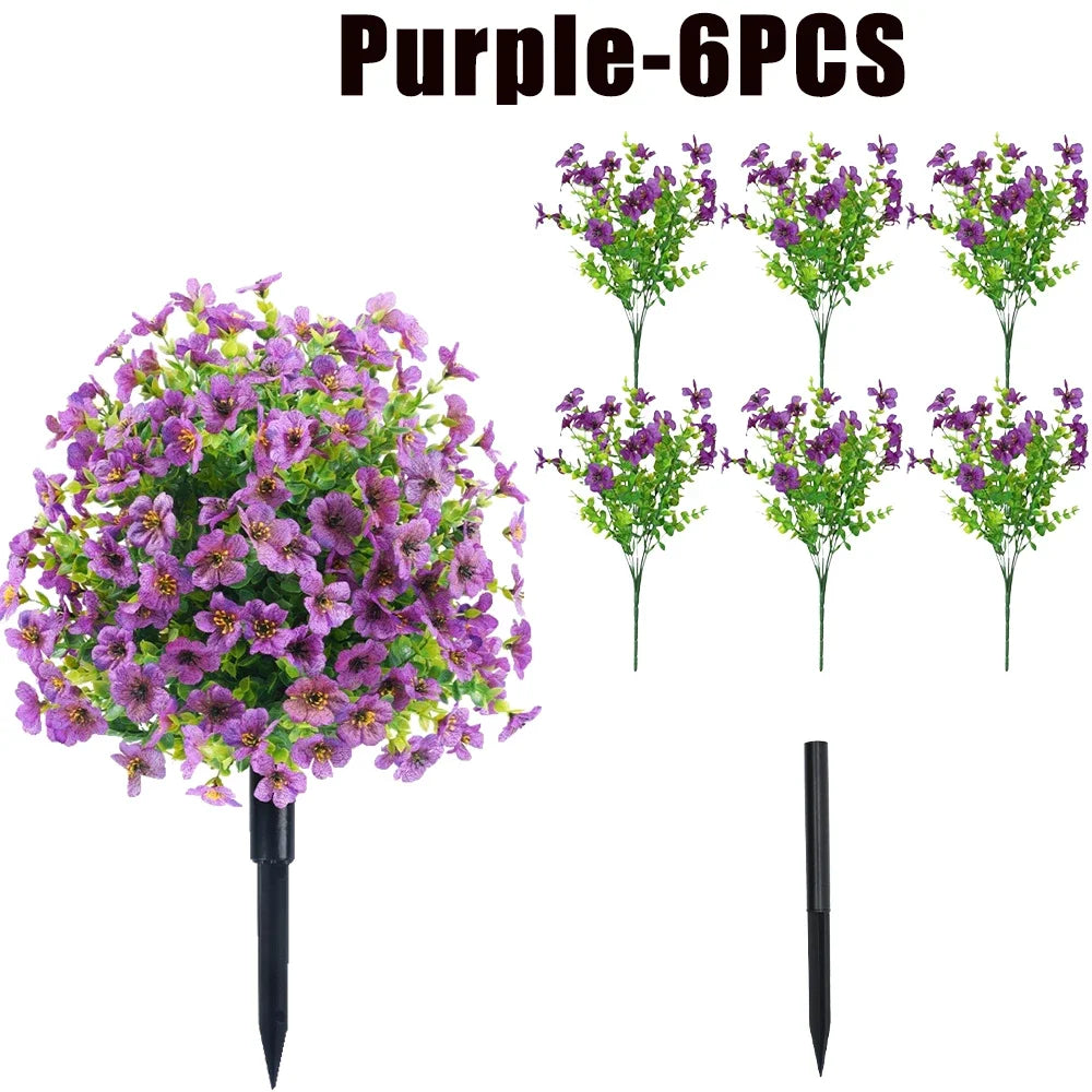 Purple artificial flowers in 6 packs with long stems for outdoor and indoor decoration