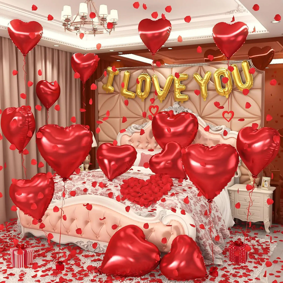 Romantic Foil Balloon and Rose Petal Set for Weddings & Anniversaries