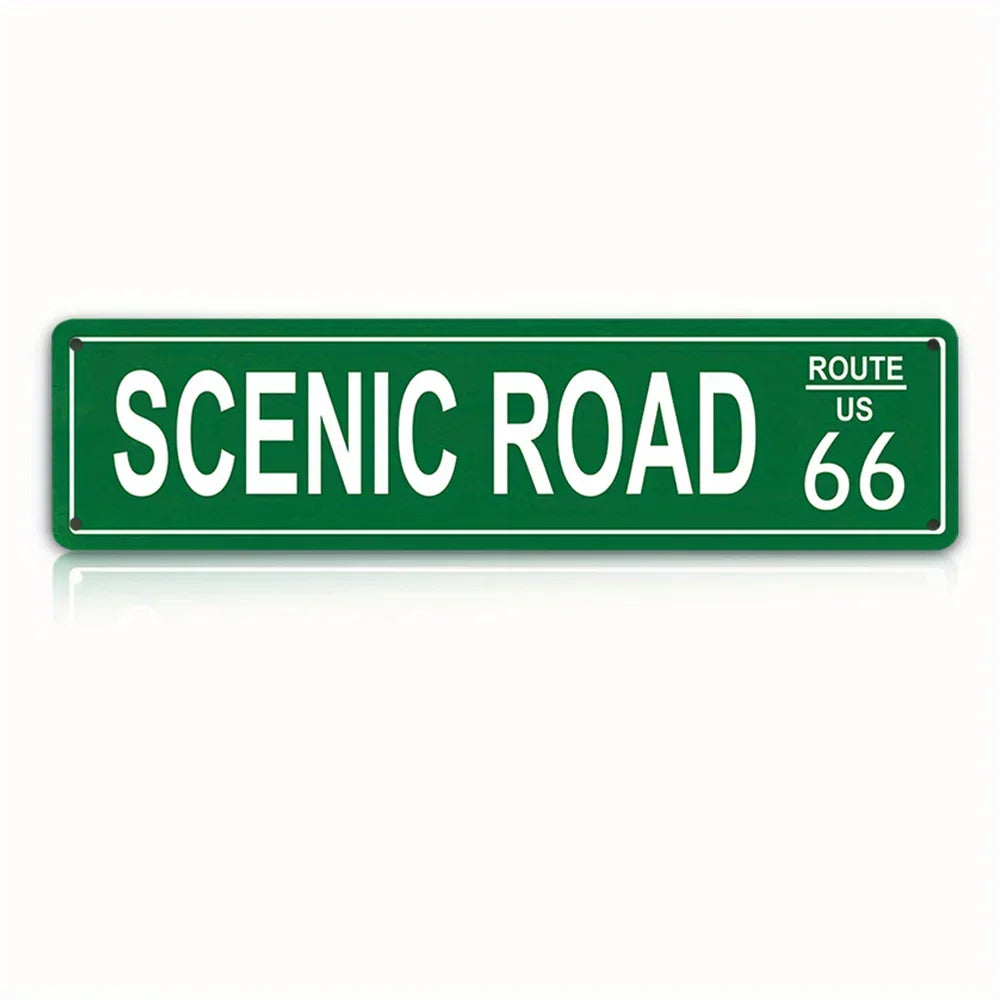 Green metal road sign for Scenic Road Route 66