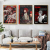 A set of three posters featuring Makima from Chainsaw Man anime art displayed on a wall.