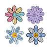A set of enamel pins featuring daisy flower designs with positive affirmations like loved worthy unique kind important and su