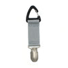 A black clip with a silver metal attachment is shown, designed for portable straw hat use.