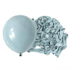 A bunch of light blue latex balloons is shown next to a single pale blue balloon.