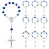 Mini baptism rosary favors with cross in assorted styles featuring silver and blue beads