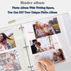 A binder album with photos and writing space is shown, featuring various candid pictures.