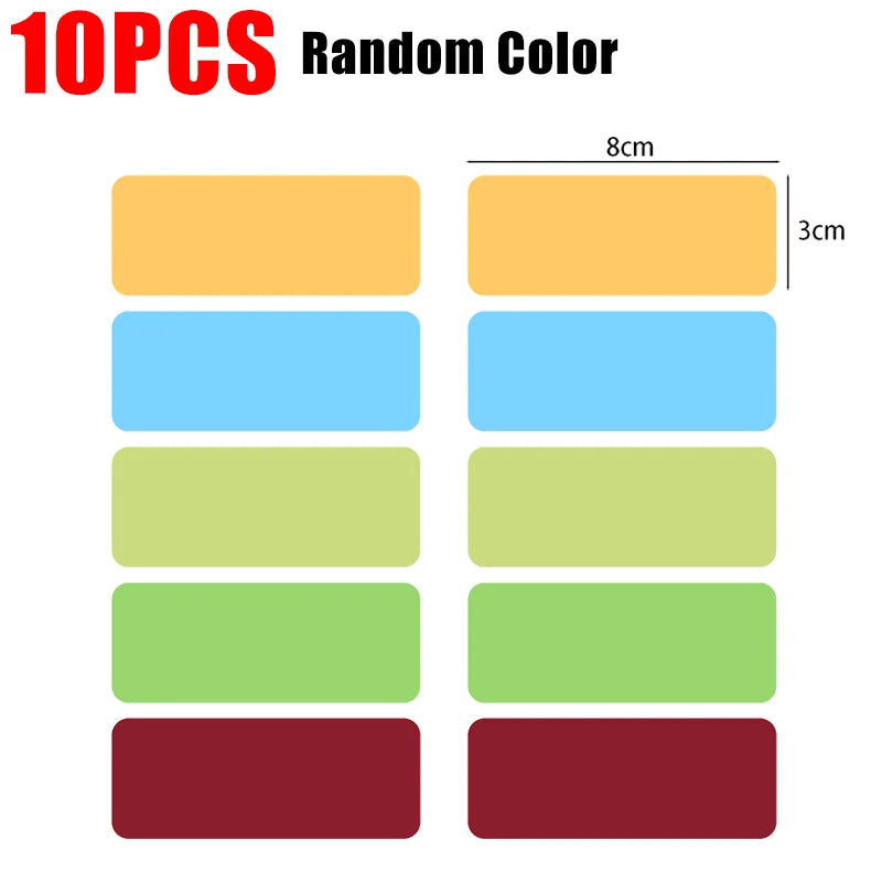 A set of 10 random color reusable magnetic dry erase labels and stickers in various rectangular shapes.