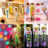 A collection of glass cork stoppers in various colors and designs used for DIY decor.