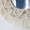 Décor mural miroir rond en macramé crème avec franges