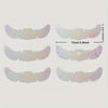 A set of holographic glitter heart temporary tattoos in various sizes and colors.