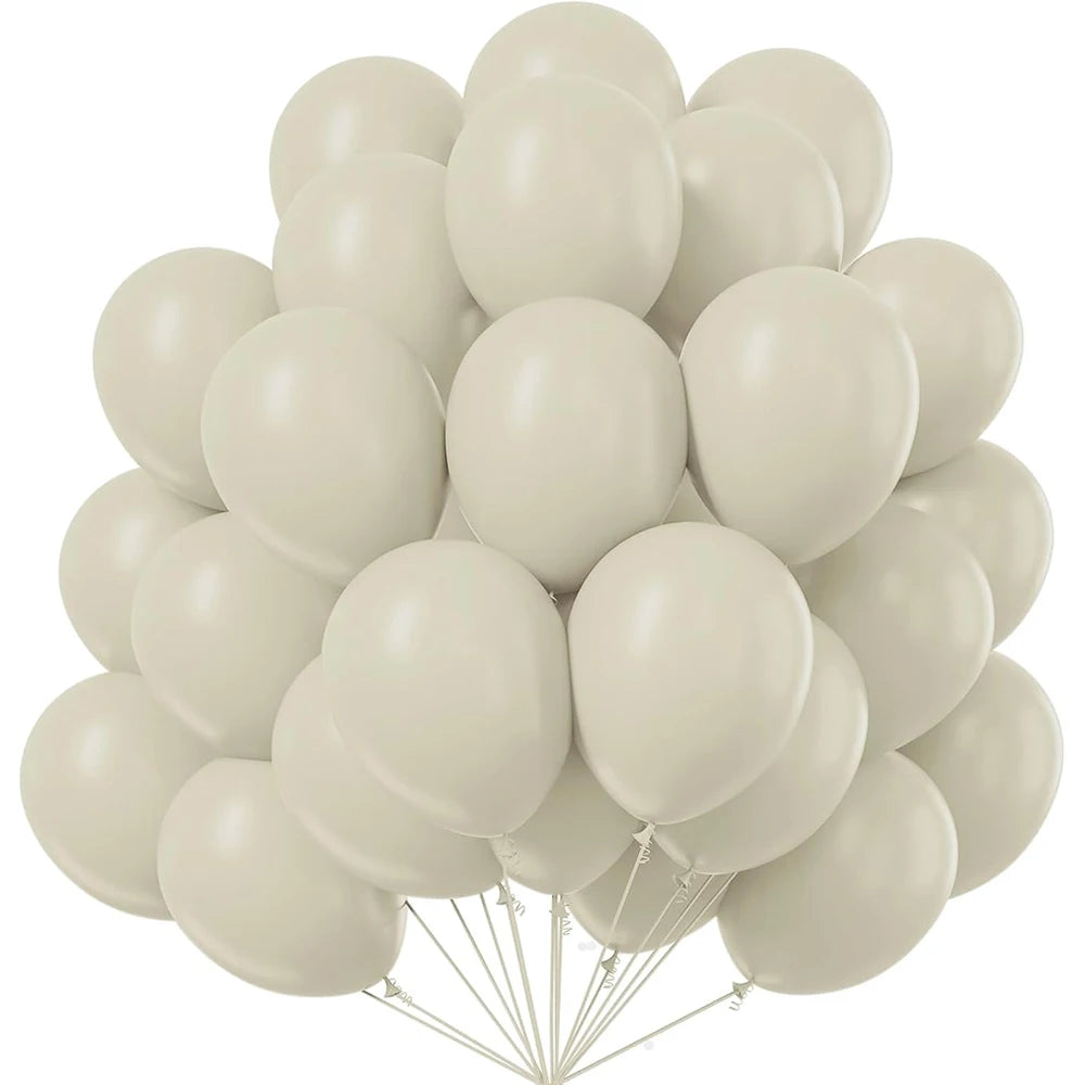 A bunch of white latex balloons tied together for party or wedding decor