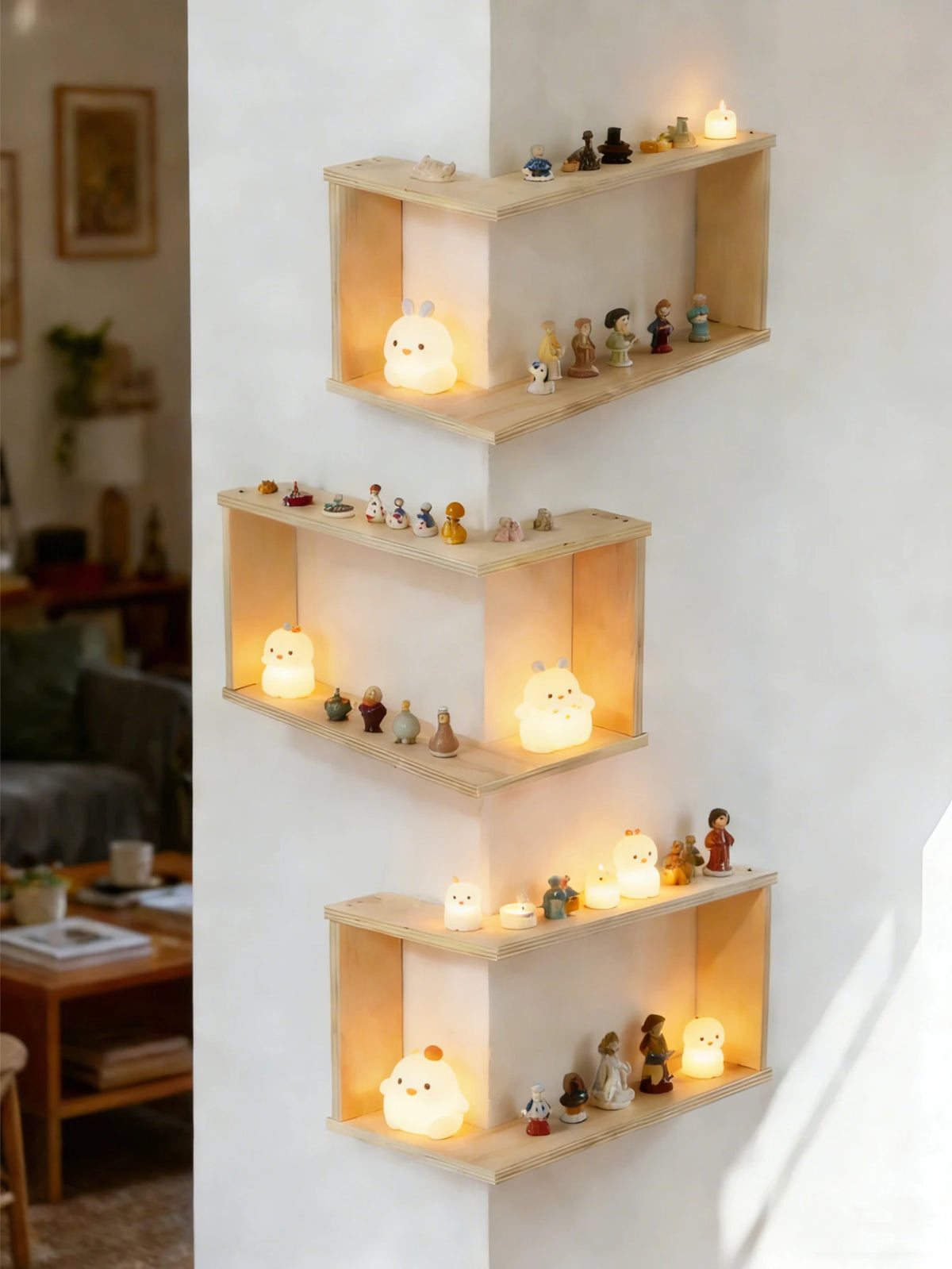Corner Floating Wooden Wall Shelves for Home Decor
