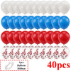 Ein Set von 40 Latex-Ballons in Weiß, Blau und Rot mit Schleifen und Konfetti.