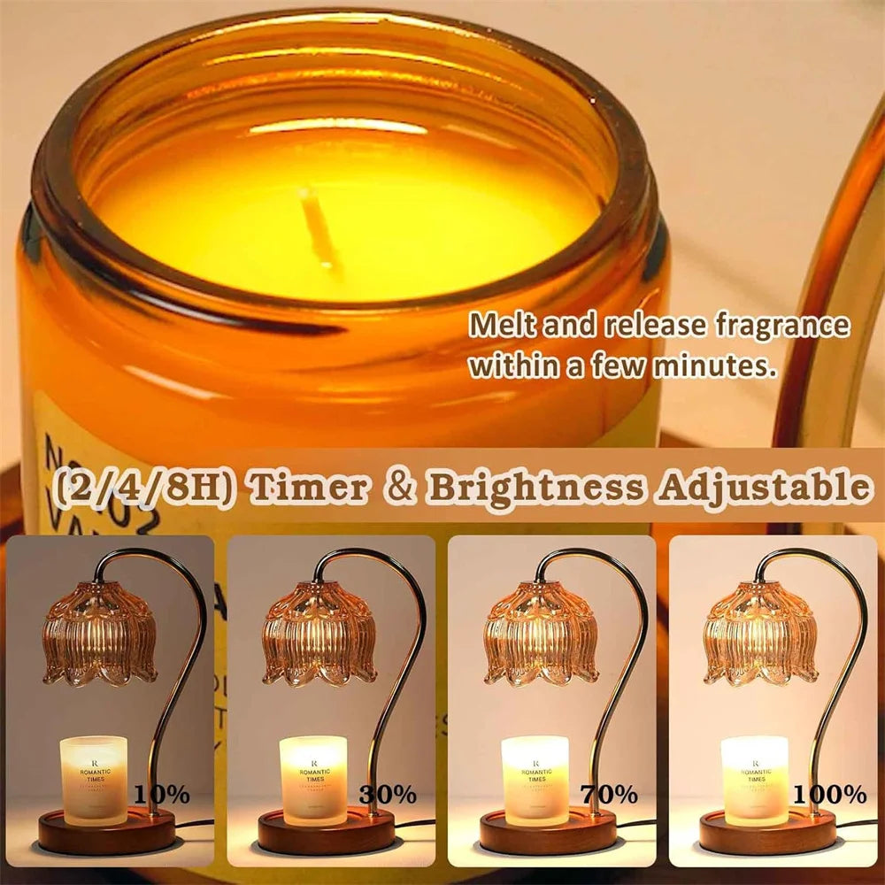 Petal shaped decorative candle warmer lamp with adjustable timer and brightness settings