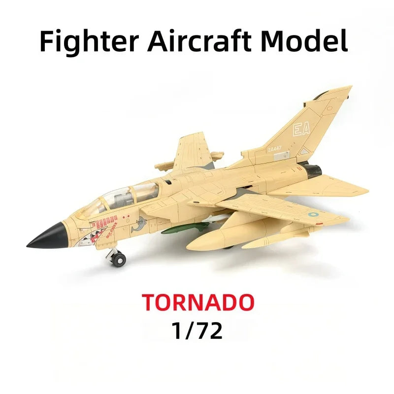 A model kit of the Panavia Tornado fighter jet in a light tan color, shown from above.