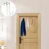 Heavy-duty door hangers with scratch-protective rubber coating hanging blue and white towels and a beige bag on a wooden door