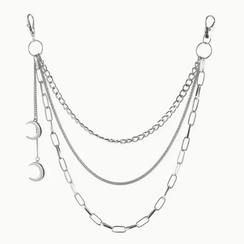 Silver Y2K star charm layered belt necklace with multiple chains