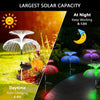 Solar jellyfish garden lights illuminating plants and pathways during the day and night