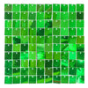 A grid of iridescent green sequins or tiles used as a shimmering wall backdrop.