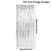 A vertical 1pc foil fringe curtain made of silver glitter material.