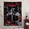 Schwarz-weißes Manga-Collage-Tapestry mit Bleach-Charakteren und Text.