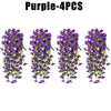 Four bunches of purple artificial morning glory hanging vines used for decoration