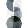 Minimalist wall art featuring stacked circles in shades of gray and black on a white background.