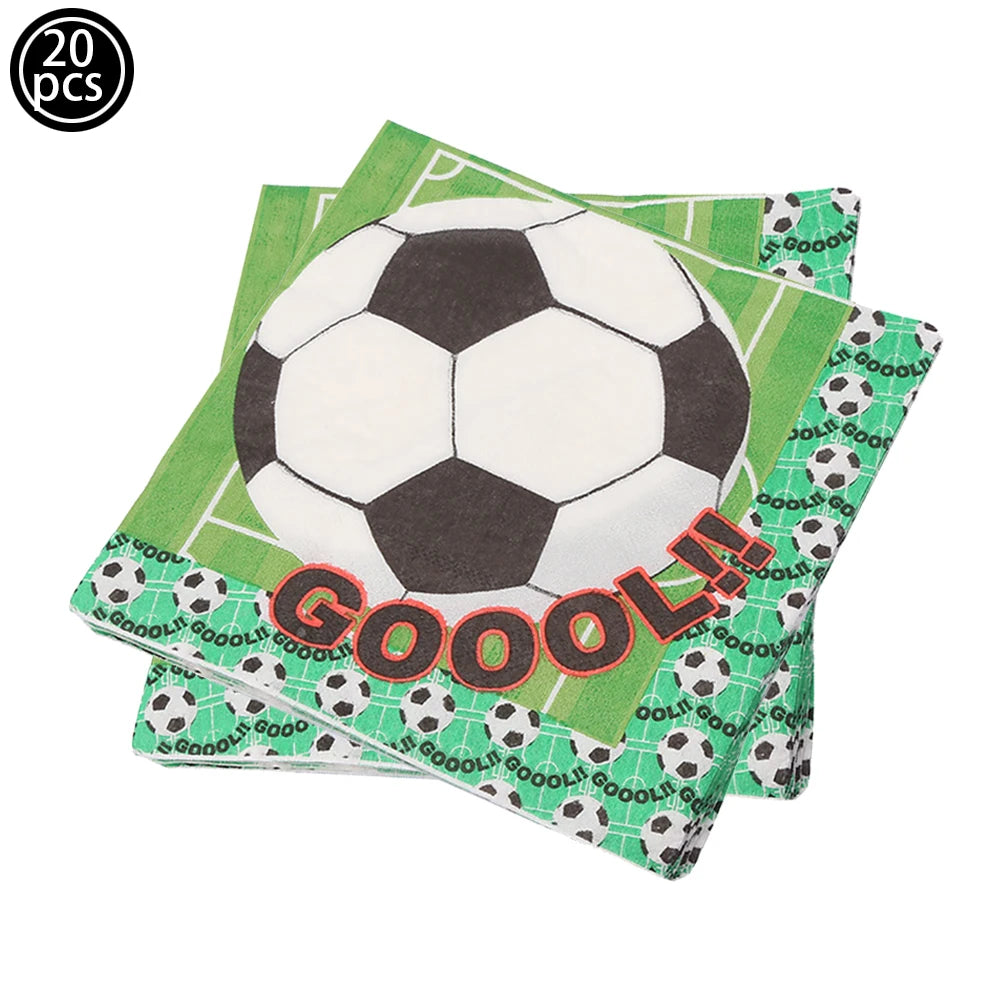 A set of soccer ball cake toppers featuring a soccer ball design on green and white patterned paper.