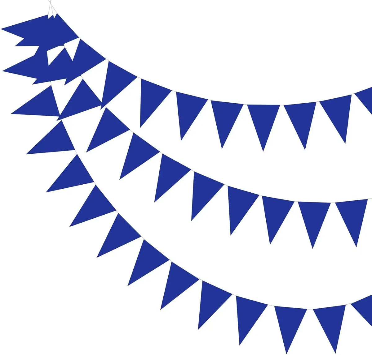 A string of blue triangle bunting flags forming a curved garland.