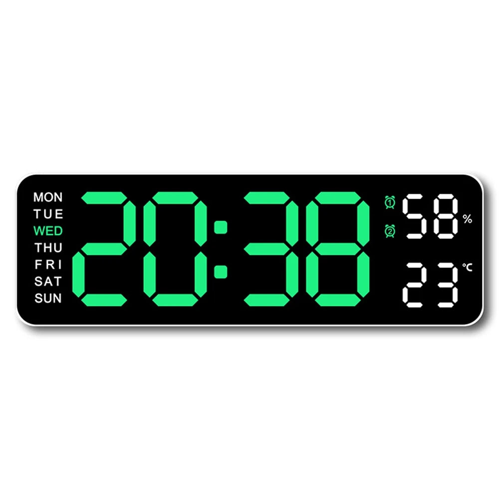 Digital wall clock displaying 20:38, 58% humidity, and 23 degrees Celsius.