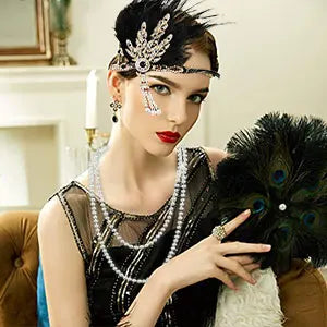 1920s Gatsby Flapper Accessory Set with Headband, Gloves, Pearl Necklace & Cigarette Holder