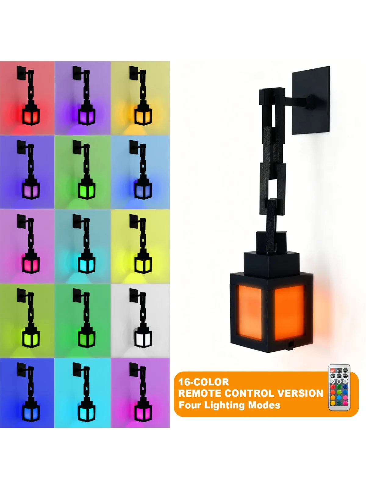 A set of 16-color remote control version pixel style RGB night light lanterns showing various lighting modes.