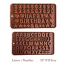 A brown silicone chocolate mold set featuring letters and numbers for crafting