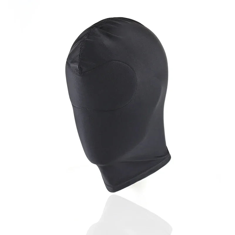 Black BDSM head harness and blindfold for roleplay