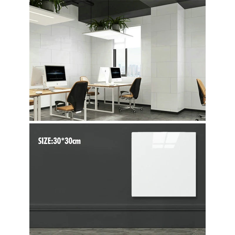 A large square marble wall decal in a solid dark gray color mounted on a wall.