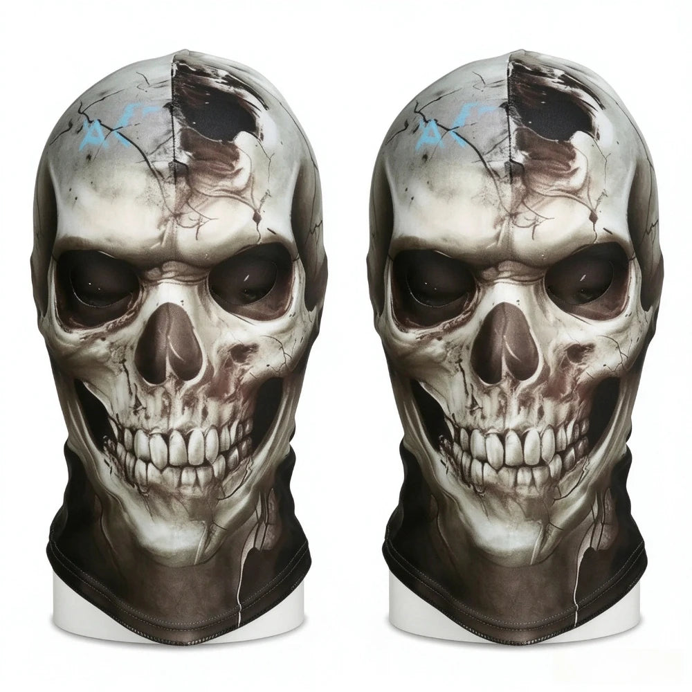 A realistic 3D skull balaclava mask covering the face for horror or Halloween