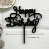 Black acrylic birthday cake topper set with the words Happy Birthday