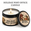 Holiday Post Office scented candle in a black tin with a Christmas theme