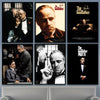 A grid of black and white canvas wall art featuring various scenes and portraits from The Godfather films.