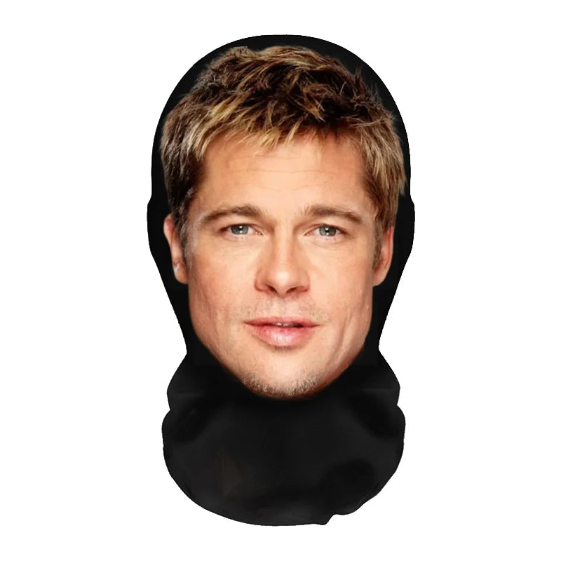 A realistic 3D printed horror balaclava mask worn by a man.